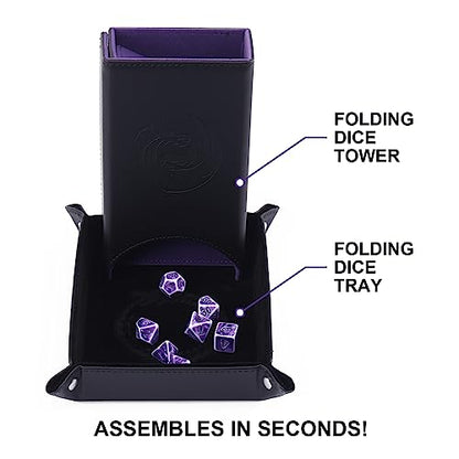 DND Dice Tower and Tray Set with Non-Scratch Felt Lined Rolling and Velvet Surface - Folding Auto Dice Roller Dice Rolling Tower for RPG Board and Table Games - color: Bule