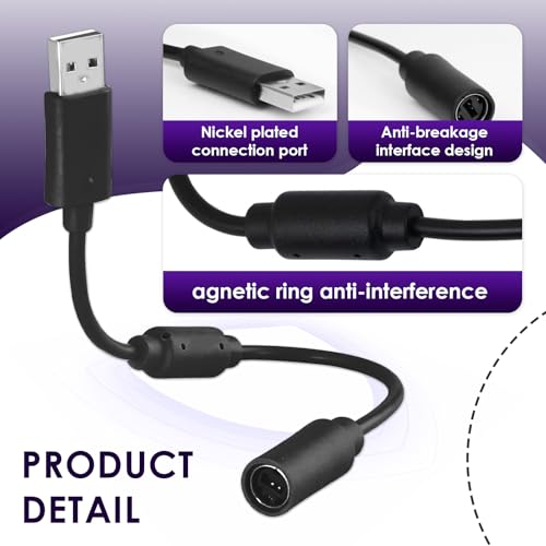 USB Breakaway Cable for Xbox 360, Rocksmith Real Tone Cable, Xbox Controller Cord, Xbox USB Adapter, Guitar Hero Dongle , Compatible with Logitech G920 G923 G27 & Thrustmaster 458 Spider Racing Wheel - size: 5-PACK