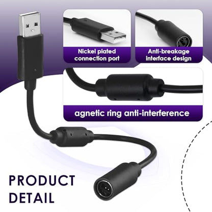 USB Breakaway Cable for Xbox 360, Rocksmith Real Tone Cable, Xbox Controller Cord, Xbox USB Adapter, Guitar Hero Dongle , Compatible with Logitech G920 G923 G27 & Thrustmaster 458 Spider Racing Wheel - size: 5-PACK