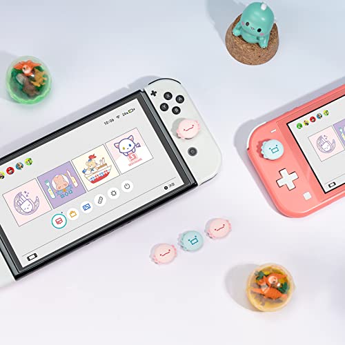 GeekShare Cute Silicone Joy Con Thumb Grip Caps, Joystick Cover Compatible with Switch/OLED/Switch Lite,4PCS - Dinosaur & Axolotl - color: Green, Brown, Pink