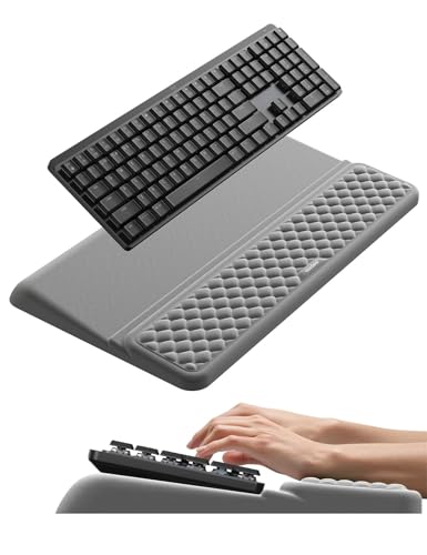 Vaydeer Wrist Rest with Keyboard Stand, Computer Wrist Support Pad, Ergonomic Keyboard Riser Holder Lifter Tray with Wrist Pad, Soft Memory Foam Desk Cushion, Palm Hand Typing for Office Home School - color: Gray, size: Large