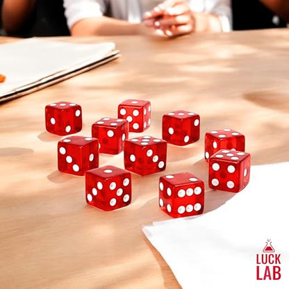 Luck Lab 10 Piece 19 mm Dice Pack - Acrylic and Translucent D6 Dice, Square w/Rounded Edge for Casino, Craps, RPG MTG DND Dice Table Games and Board Games (Red) - color: Red