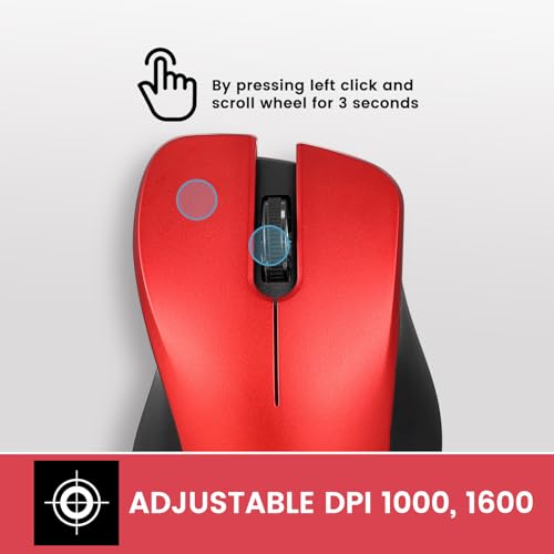 Perixx PERIMICE-621R Wireless Mouse - Silent Click with Ergo Design - Compatible for Desktop and Laptop PC - Wireless 2.4 GHz - Red - style: Wireless Red