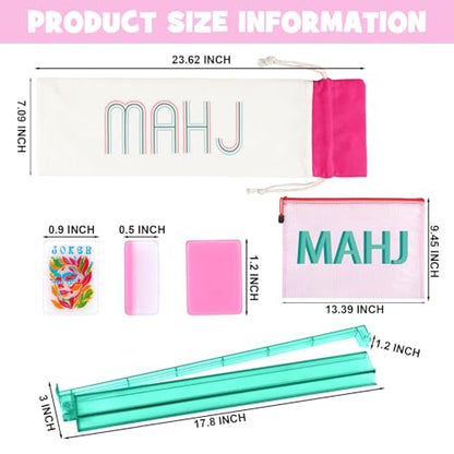 Ceenna Pink American Mahjong Set with Carrying Bag Complete Ma Jong Game | Set with 160 Tiles, Equipped 4 All-in-one Rack Pusher Noise Reducing Table Mat Plastic Mahjong Coins and Multi Storage Bags - color: Pink