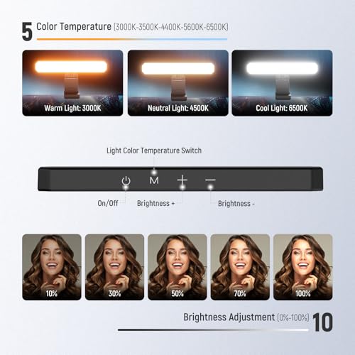 NEEWER Basics Monitor Light Bar, 6W Bi Color Dimmable LED Lamp with Stand/Remote/Touch Control for Home Office Desk Video Conference Lighting Computer Laptop Webcam Zoom Gaming Streaming Reading, L10