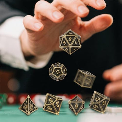 Metal Dice Set, Fly Dragon Pattern, 7pcs Polyhedral Metal DND Dice Set, DND Starter Set, D&D Gifts with Gift Box, Role Playing Board Games Accessories, Bronze ﻿ - color: Bronze