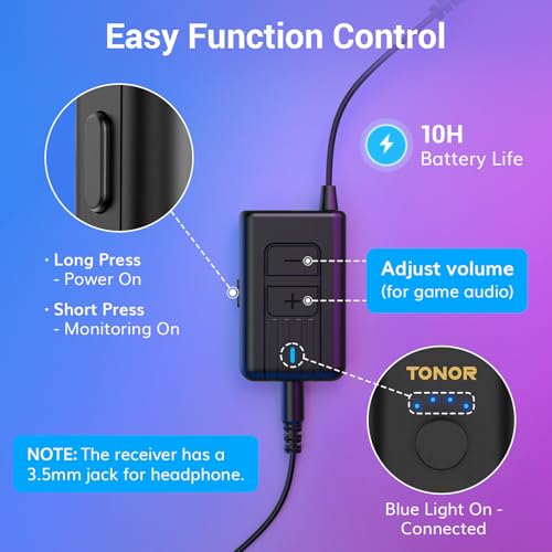 TONOR Gaming Microphone Compatible with Xbox, RGB Condenser Streaming Mic, Low Noise, Gain Control, One Tap Mute, Compatible with Capture Card, 200 cm/78inch Cable, Desktop Stand, Black, TCX3 Flow - color: Black, style: Microphone with Wireless Receiver