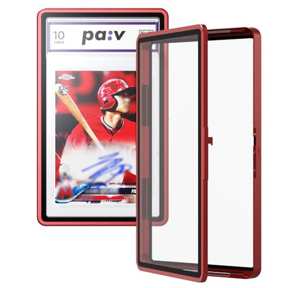PAV PSA Snap Case –Premium Aluminium PSA Slab Protector with UV-Resistant Tempered Glass Display - Graded Guard Case for Standard 35PT PSA Slabs with Button Lock, Magnetic Stack Design - color: Red