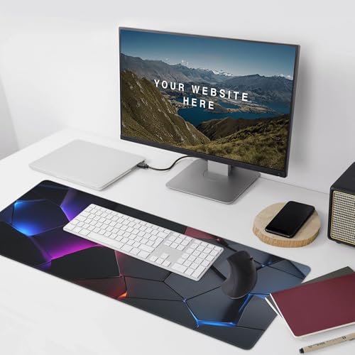 Neon 3D Geometry Desk Pad Mouse Pad Colorful Crack Cool Extended Gaming Mouse Pad Mat with Stitched Edge Non-Slip Base 35.4" x 15.7" - color: Neon 3D Geometry