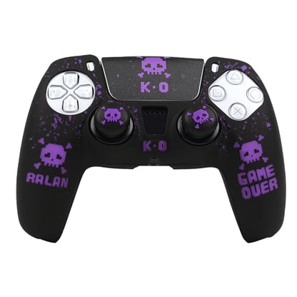 Skull Controller Skin Cover Compatible with PS5/Playstation 5 Controller, RALAN Protector Case Customised Thumb Grip - color: Pixelated Skull Black Purple