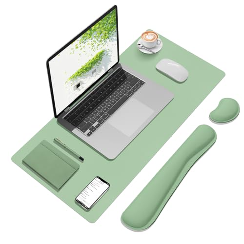Desk Mat Set， Wrist Rest for Computer Keyboard, 3-in-1 Large Mouse Pad and Keyboard Wrist Rest Set, Non-Slip Desk Mat Protector for Office, Home(27.5×13.8 Inches, Lake Green) - color: Lake Green - Wrist Rest, size: 13.7" x 27.5"