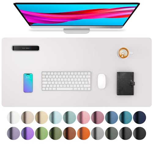 Aothia Large PU Leather Desk Pad Protector – Non-Slip Mouse Pad & Writing Mat for Office/Home, Waterproof, Easy to Clean (23.6" x 13.7", Pale Lavender White) - color: Pale Lavender White, size: 23.6" x 13.7"
