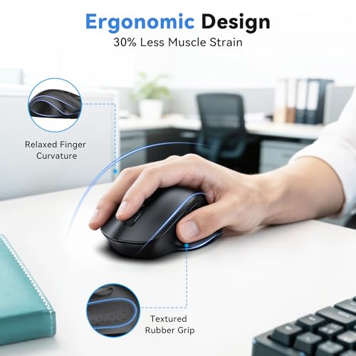 TECKNET Wireless Mouse for Laptop, (BT5.2/3.0 & 2.4G) Bluetooth Wireless Mouse, Silent Click, 5-Level Adjustable DPI, Ergonomic Portable Computer Mice for Laptop, PC, MacBook, Chromebook - color: Black