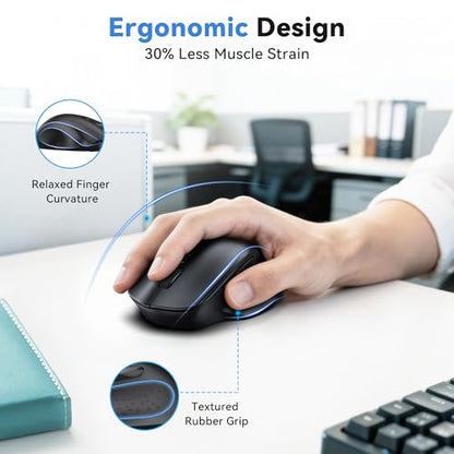 TECKNET Wireless Mouse for Laptop, (BT5.2/3.0 & 2.4G) Bluetooth Wireless Mouse, Silent Click, 5-Level Adjustable DPI, Ergonomic Portable Computer Mice for Laptop, PC, MacBook, Chromebook - color: Black
