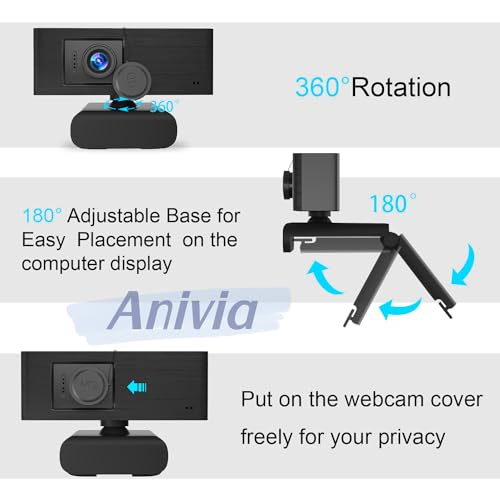Anivia 1080p Full HD Webcam with Mic, Privacy Cover, 2M Pixels, Plug and Play, Streaming Webcam for PC, Online Calling/Conferencing