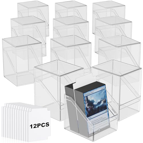 Mlikero Card Deck Cases, 12 Pack Acrylic Commander Deck Box Holding 100+ Sleeved Cards with 12 Dividers, Clear Card Storage Box Fit for MTG, TCG, Sports Cards - color: Clear, size: 12 Pack