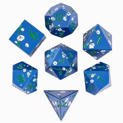 UDIXI DND Metal Dice Set, Flower Solid Metal RPG Dice Set Blue for D&D | White Flower, Metal Case Packaging, Heavy Metal Dice, D&D Gift, for Dungeons and Dragons Role Playing Games Tabletop Games - color: Blue-green