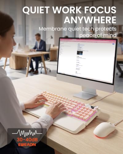 EWEADN Wired Keyboard and Mouse Combo with Detachable Wrist Rest, Quiet Ergonomic Keyboard Mouse Set with Multimedia Knob, RGB Backlit, Double-Shot Keycaps Natural Typing for Laptop, PC - Peach - color: Peach