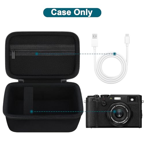 Canboc Carrying Case for Fujifilm X100VI/ X100V/ X100F/ X100S/ X-E5 Digital Camera, Zipper Mesh Pocket fit USB Cable, Black (Case Only) - color: Black