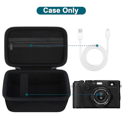 Canboc Carrying Case for Fujifilm X100VI/ X100V/ X100F/ X100S/ X-E5 Digital Camera, Zipper Mesh Pocket fit USB Cable, Black (Case Only) - color: Black