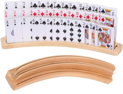Curved Wooden Playing Card Holder Tray Rack Organizer Set of 2 Solid Card Holder for Adults, Seniors, Kids - 14 x 2.5 x 2.5Inch for Bridge Canasta Strategy Card Playing