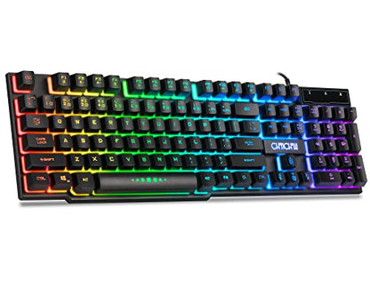 Wired Gaming Keyboard for Mac PC PS5 PS4 Xbox One Gamers RGB Backlit | LED Mechanical Feel Keyboard with Multimedia Keys Number Pad, 104 Keys USB Desktop Computer Windows Keyboards (Black)