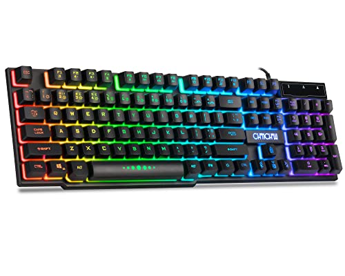 Wired Gaming Keyboard for Mac PC PS5 PS4 Xbox One Gamers RGB Backlit | LED Mechanical Feel Keyboard with Multimedia Keys Number Pad, 104 Keys USB Desktop Computer Windows Keyboards (Black)