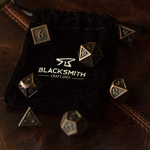 HEIMDALLR Metal DND Dice Set 7pcs - Indestructible Metal Dice Set w/Dice Bag; D&D Dice Set D&D (Dungeons and Dragons Dice Set) w/ D20 Dice - Blacksmith Craft Dice (Weathered Bronze) - color: 01 Burnished Bronze