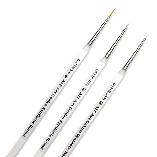 AIT Art Round Paint Brushes, Pack of 3, Miniature Sizes 20/0, 10/0, 3/0, Acrylic Handles with Beveled End, Handmade in USA for Trusted Performance