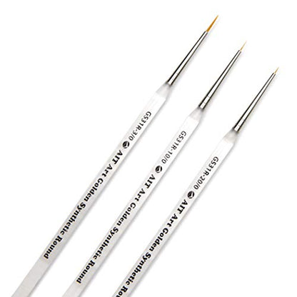 AIT Art Round Paint Brushes, Pack of 3, Miniature Sizes 20/0, 10/0, 3/0, Acrylic Handles with Beveled End, Handmade in USA for Trusted Performance