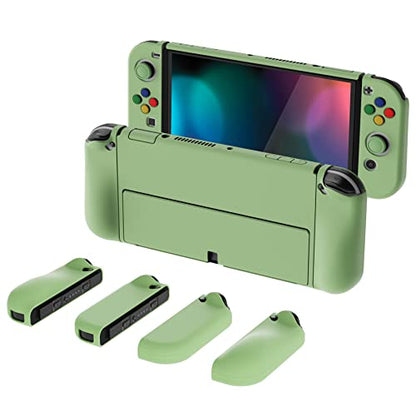 PlayVital AlterGrips Protective Slim Case for Nintendo Switch OLED, Ergonomic Grip Cover for Joycon, Dockable Hard Shell for Switch OLED w/Thumb Grip Caps & Button Caps - color: Matcha Green