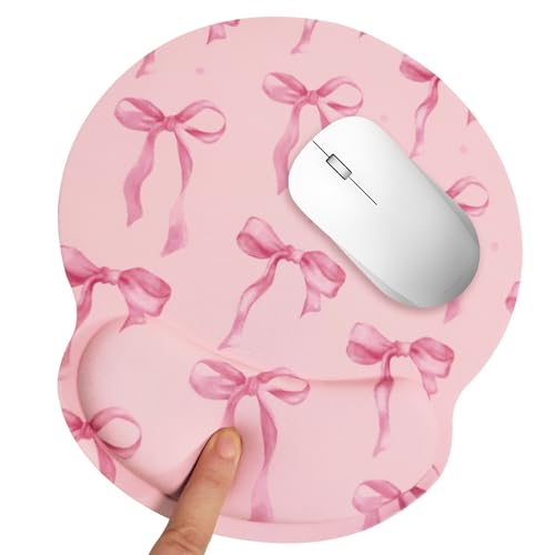 Pink Bow Mouse Pad with Wrist Rest, Ergonomic Mouse Pad for Desk, Memory Foam Wrist Support, Non-Slip Rubber Base Coquette Mousepad, Cute Girly Desktop Pad for Computer Office Desk Accessories - color: Pink