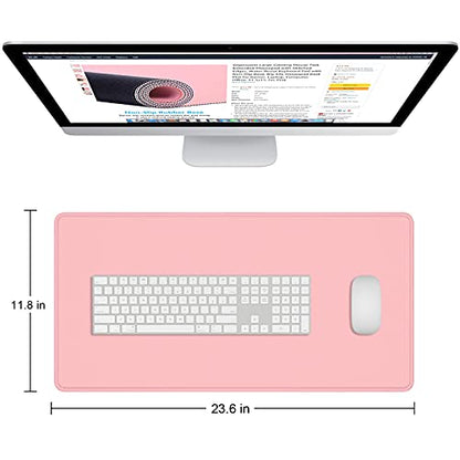 Dapesuom Large Mouse Pad, Extended Gaming Mouse Mat with Stitched Edges, Full Size Desk Mats with Non-Slip Base, Computer Big Desktop Keyboard Pad for Gamer, Laptop, Office, 23.6 x 11.8 in, Pink - color: Pink, size: 23.6L x 11.8W inches