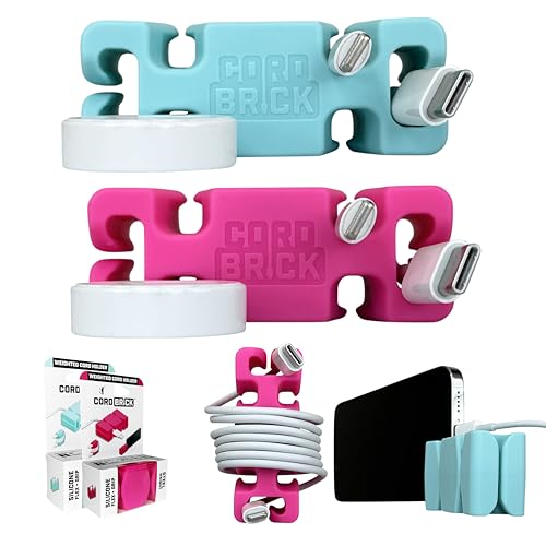 2PK Silicone + Steel Weighted Cord Holders for Nighstand, Cable Wraps for Travel, iPhone Accessories, Small Graduation Gifts for College Students, Guys, Men. Aqua/Pink - color: (F) Pink, size: Aqua and