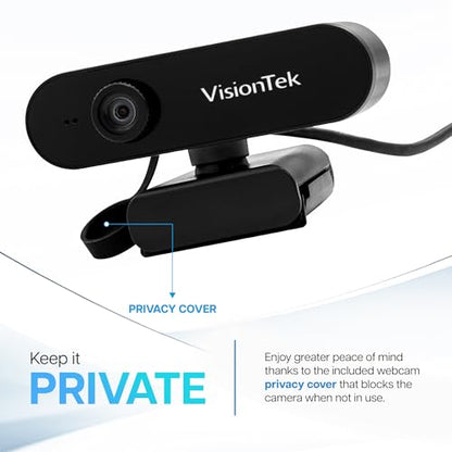 VisionTek VTWC30 Full HD 1080P 30FPS USB-A Webcam with Microphone | Plug & Play, 1080p Webcam w/ Microphone, Privacy Cover, Manual Focus, Driverless for Zoom, Teams, Laptop & PC - style: VTWC30