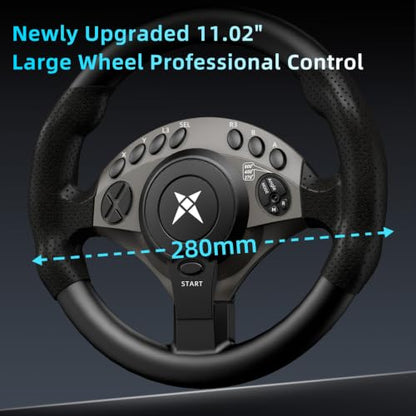 DOYO F9 Pro Gaming Steering Wheel with Pedals and Shifter for PC, PS3 | 270°/450°/900° USB Sim Racing Wheel, H-Shifter & Linear Pedals, 11.02"/28CM Oversized, Dual Vibration, Adjustable Tilt Height - color: Black-270/450/900° 6-Speed H-Pattern Shifter
