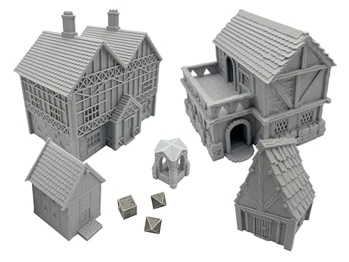 Paintable Tabletop Miniature Little Town Building Terrains - 18mm Scale Dioramas Building Set Scenery with Medieval Architecture Style by HAUTICO (HVillageHouses4-1)