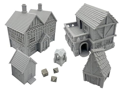 Paintable Tabletop Miniature Little Town Building Terrains - 18mm Scale Dioramas Building Set Scenery with Medieval Architecture Style by HAUTICO (HVillageHouses4-1)