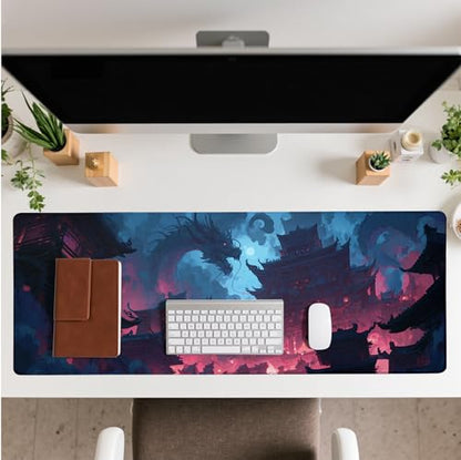 Huge Dragon Mouse Pad Abstract 31.5x11.8 Inch Table Pad Cute Desk Accessories Non-Slip Rubber Base Large Mousepad Stitched Edges Keyboard Mouse Mat Desk Pad for Office and Home - color: Dragon