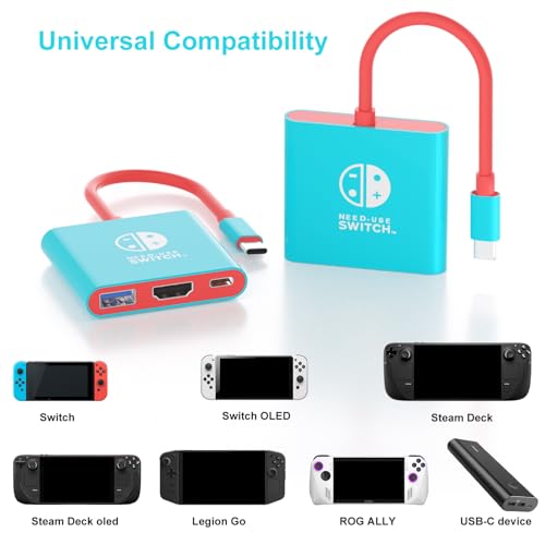 Switch TV Dock, Portable TV Dock Station for Switch/Steam Deck/ROG Ally/Legion GO, 3-in-1 Switch Travel Dock with HDMI 4K@60Hz, USB 3.0 and 100W Charge PD Port (Not Fit Switch 2)