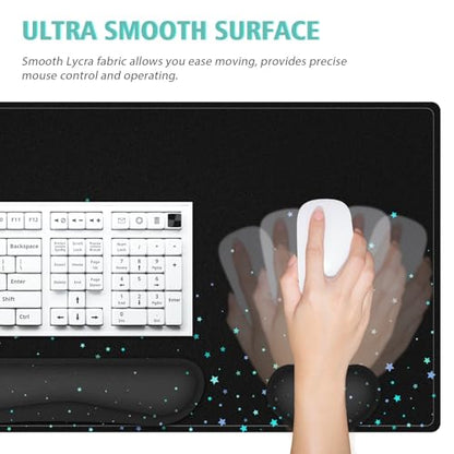 Desk Mat for Keyboard and Mouse,4in1 XXL Mousepad + Keyboard Wrist Rest+Mouse Wrist Rest+Coaster Set with Ergonomic Desk Pad for Home Office(Black Bluestar) - color: Black Bluestar