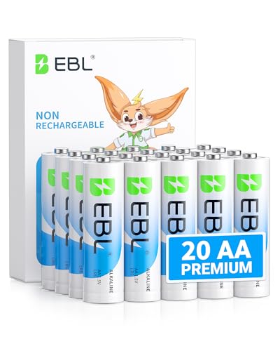 EBL AA Batteries 20 Pack Non-Rechargeable 1.5V Alkaline Double A Batteries | Upgraded 2X Power for Flashlight, Remote control, Toys, Clocks, 12-Year Shelf Life, Leak-resistant - size: AA 20 Count (Pack of 1)