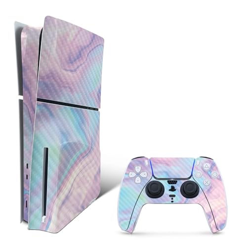 MightySkins Carbon Fiber Skin for PS5 PlayStation 5 Slim Disc Edition Bundle - Pastel Wave Protective, Durable Textured Carbon Fiber Finish Easy to Apply Made in The USA - color: Pastel Wave, size: PS5 Slim Disc Edition Bundle