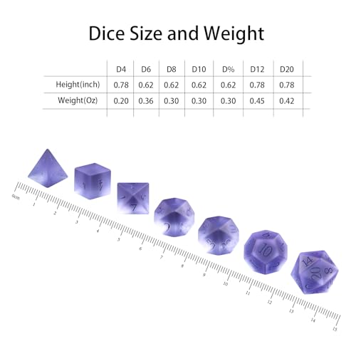 Matte Purple 7Pcs Polyhedral Dice Set, K9 Crystal Cat's Eye Multi-Faceted DND Dice for Dungeons and Dragons RPG Tabletop Game (Matte Purple) - color: Matte Purple