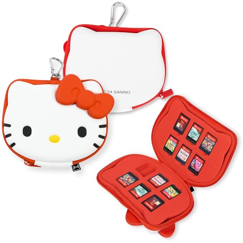 Hamee Hello Kitty Cartridge Case Portable Carrying Zip Case Storage Holder | Compatible with Nintendo Switch Games, Portable Carrying Case, 12-36 Game Card Holder, Zip Storage Case, Carabiner Included