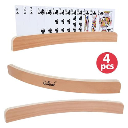 GOTHINK Set of 4 - Wood Curved Playing Card Holder for Kids Adult Seniors Solid Wood Cards Holders for Playing Cards 13.4 x1.4 x 0.5 Inch Non Slip Card Deck for Bridge Canasta Strategy Card Games - style: One Slot