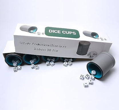 5 Pack PU Leather Dice Cups Felt Lining Quiet Shaker with 30 Dot Dice for Bar Party Yahtzee Farkle Dice Games, Grey - color: Grey
