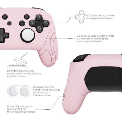 PlayVital Samurai Edition Ergonomic Silicone Skin Protective Case for Nintendo Switch Pro Controller, Soft Anti-Slip Switch Pro Controller Grip Protector with Thumb Grips - Cherry Blossoms Pink - color: Cherry Blossoms Pink