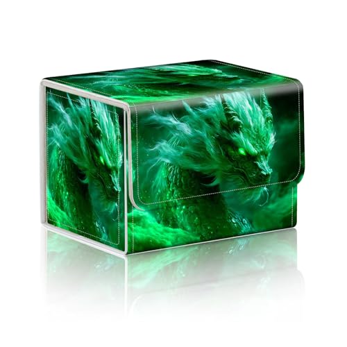 Trading Card Storage Box, Holds 100+ for MTG Cards, PU Leather with Magnetic Closure, Green Mist Dragon with Glowing Eyes Durable Deck Box for Magic the Gathering, Trading Card Games - color: Green Mist Dragon with Glowing Eyes