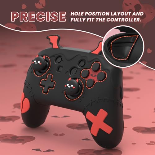 PlayVital Gothic Imp Series Cute Silicone Case for Nintendo Switch Pro Controller with 4 Thumb Grip & 2 Sticker, Non-Slip Anti-Scratch Protective Silicone Skin Cover - Black - color: Black